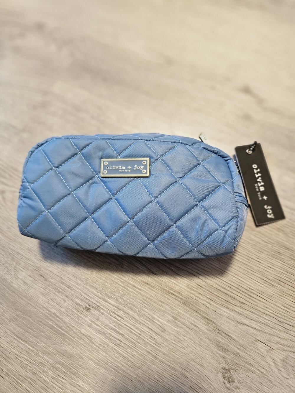 Olivia + Joy Travel Bag and Makeup Brush Cosmetic Bag Blue Quilted